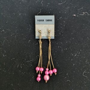 Elegant Pink and Gold Dangle Earrings